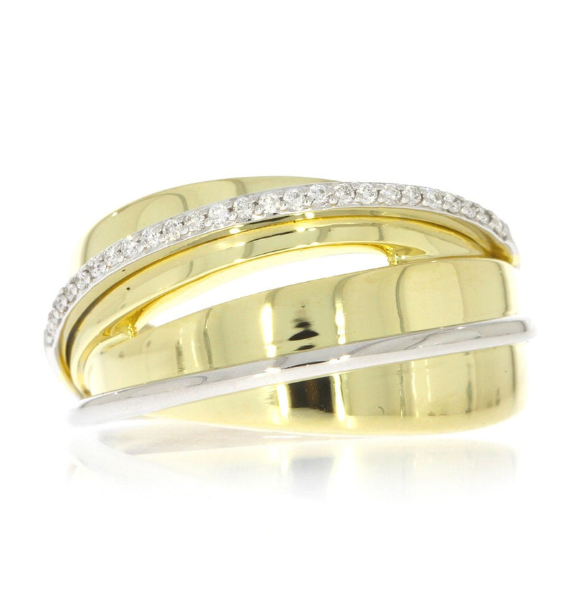 14K Two Tone and Prong Set Diamond Bypass Style Band