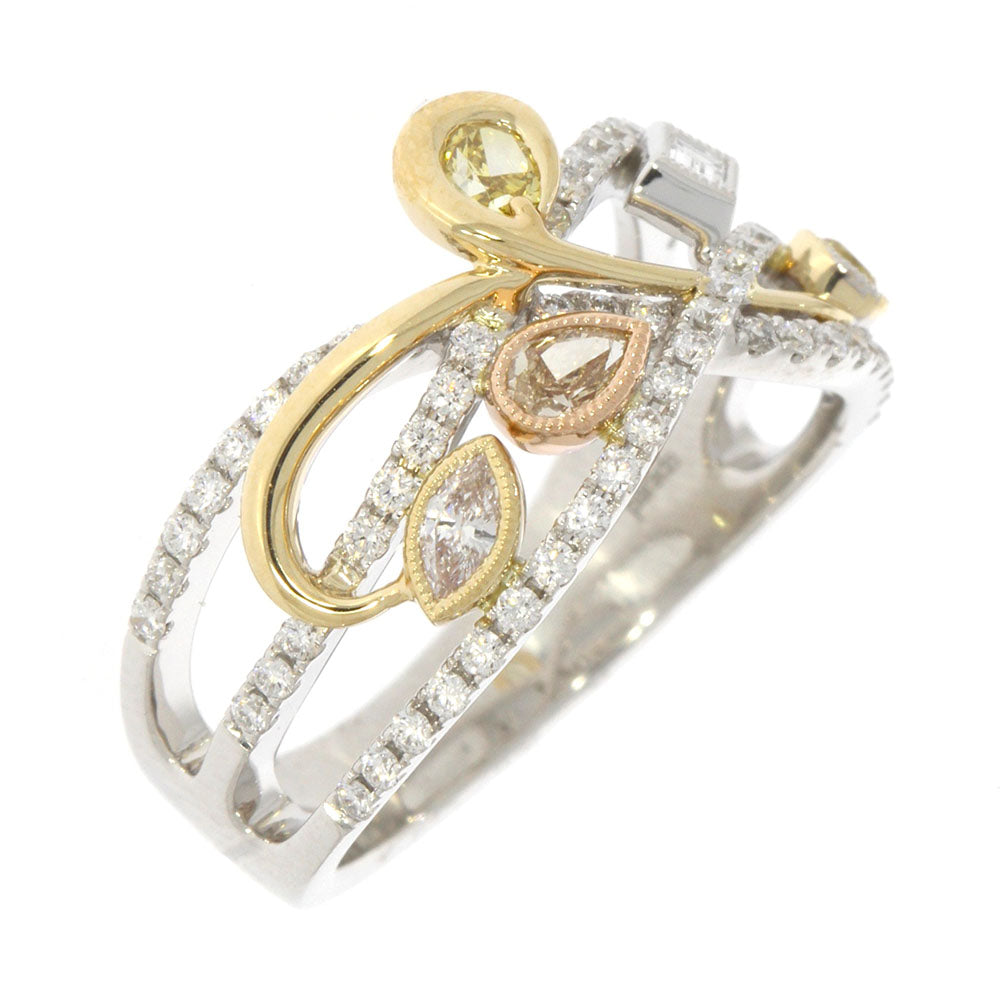14K Two-Tone White and Fancy Color Diamond Criss Cross Band Style Ring