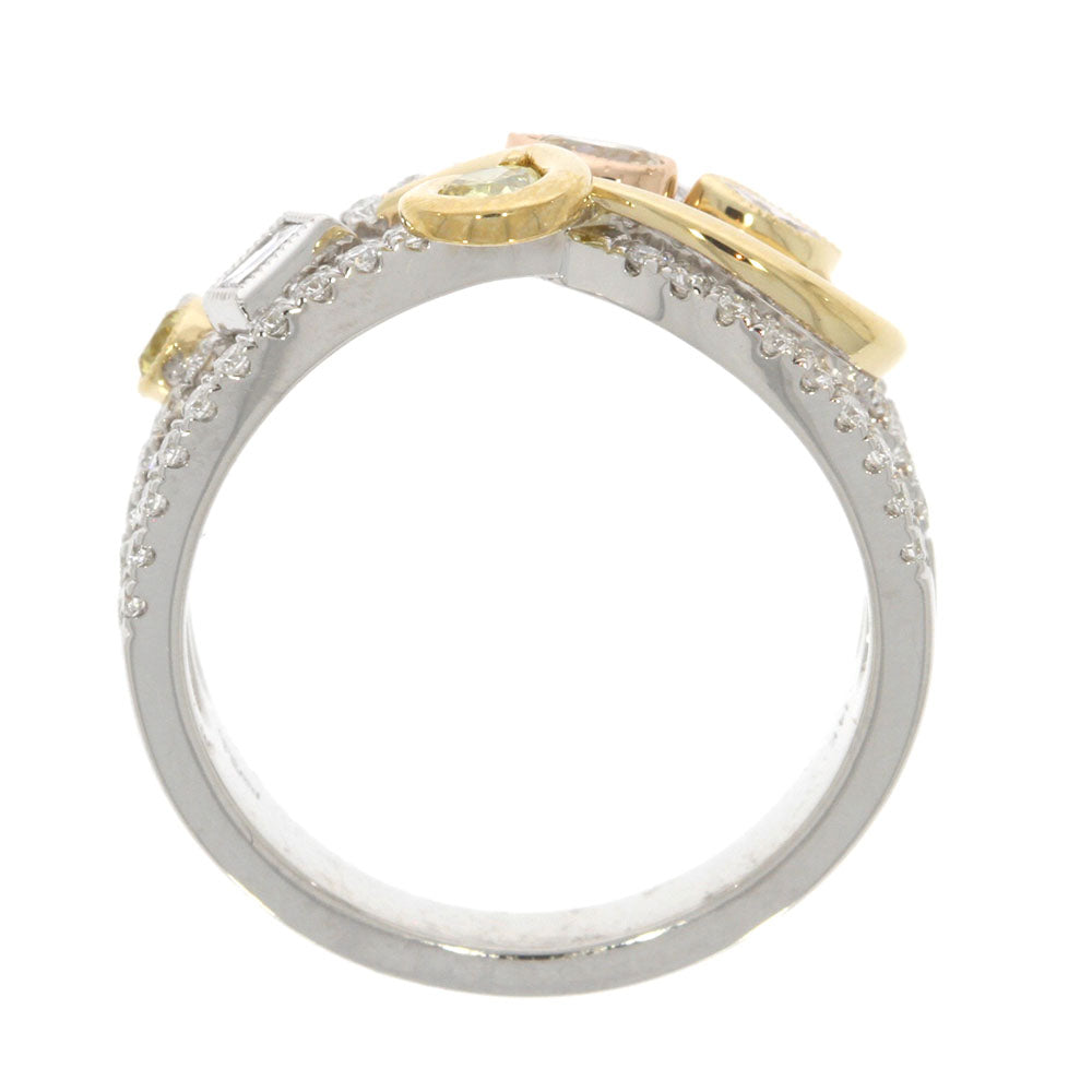 14K Two-Tone White and Fancy Color Diamond Criss Cross Band Style Ring