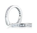 18K White Gold Ladies Wedding Band With Channel Set Princess Cut Diamonds and a Euro Square Shank