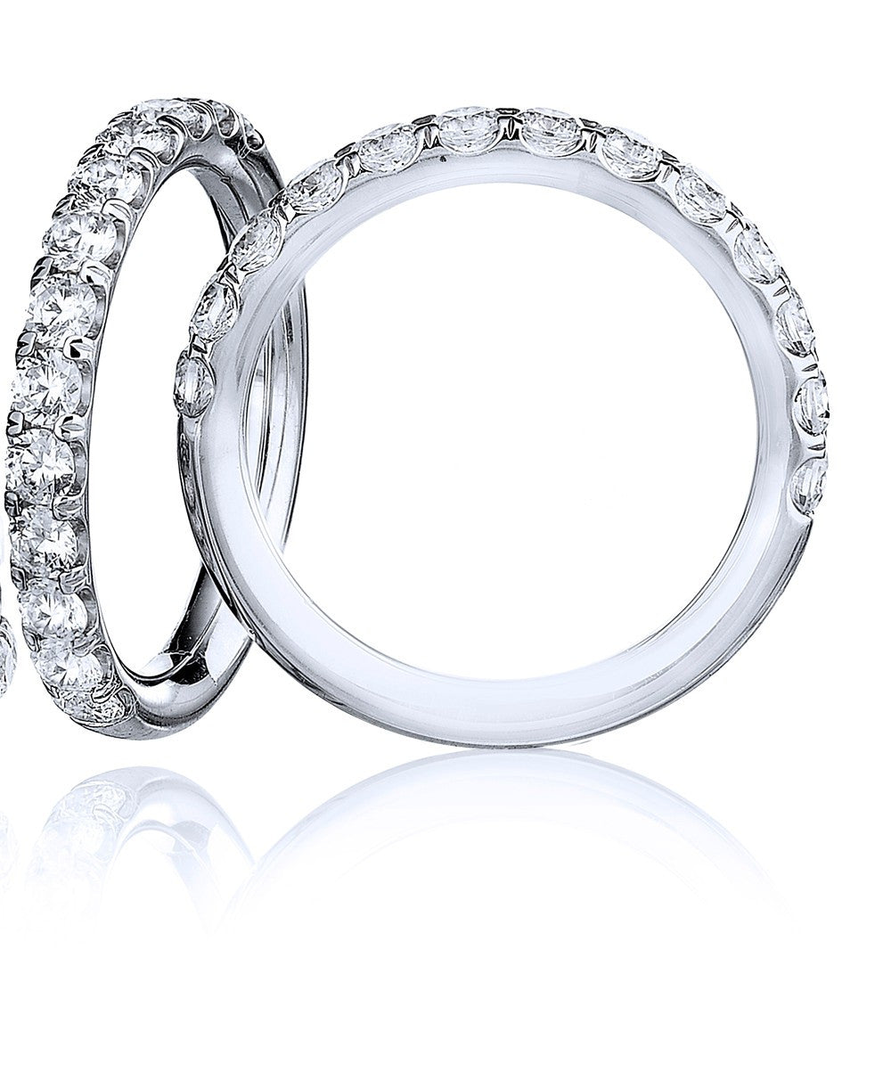 18K Palladium White Gold Wedding Band With 13 Shared Prong Set Round Cut Diamonds