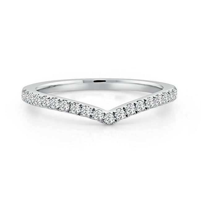 14K White Gold Diamond V Shape Stackable Wedding Band Diamonds