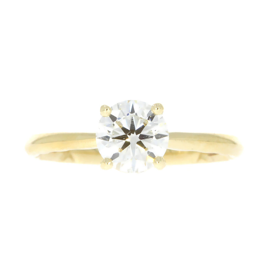 14K Yellow Gold Solitaire Engagement Ring With A Diamond Accented Under-gallery Halo and Quilted Interior