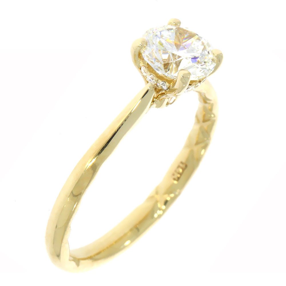 14K Yellow Gold Solitaire Engagement Ring With A Diamond Accented Under-gallery Halo and Quilted Interior