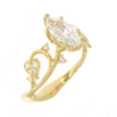 14K Yellow Gold and Diamond Scroll Work Band Engagement Ring