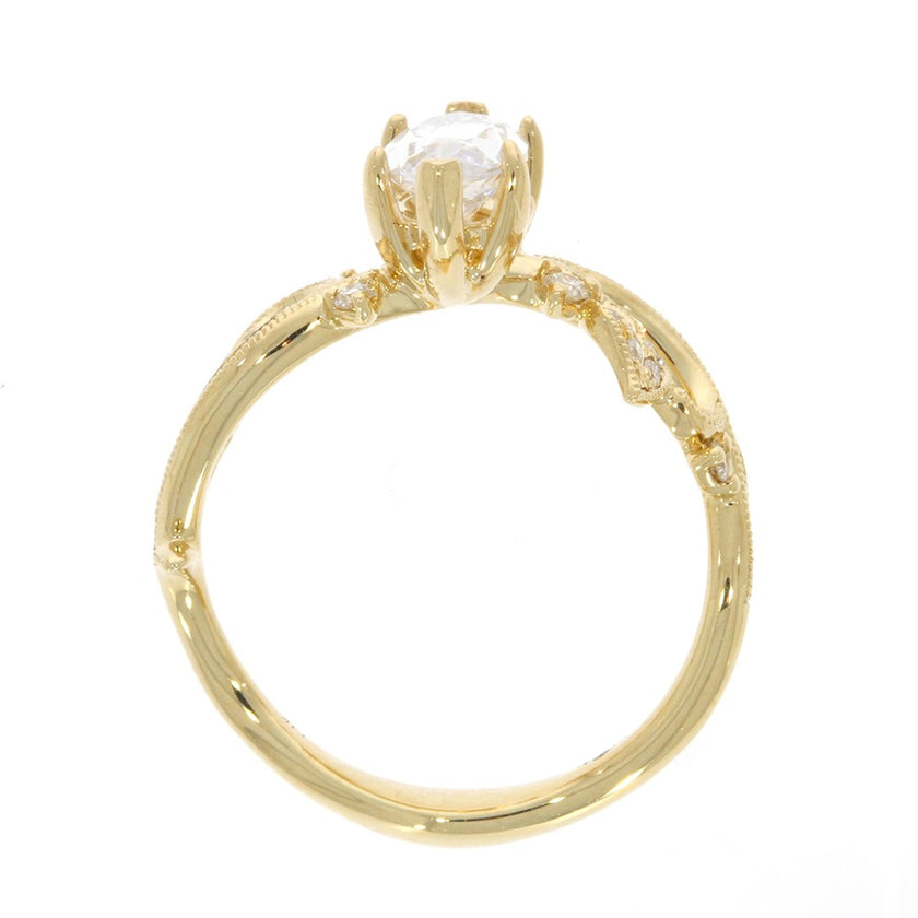 14K Yellow Gold and Diamond Scroll Work Band Engagement Ring