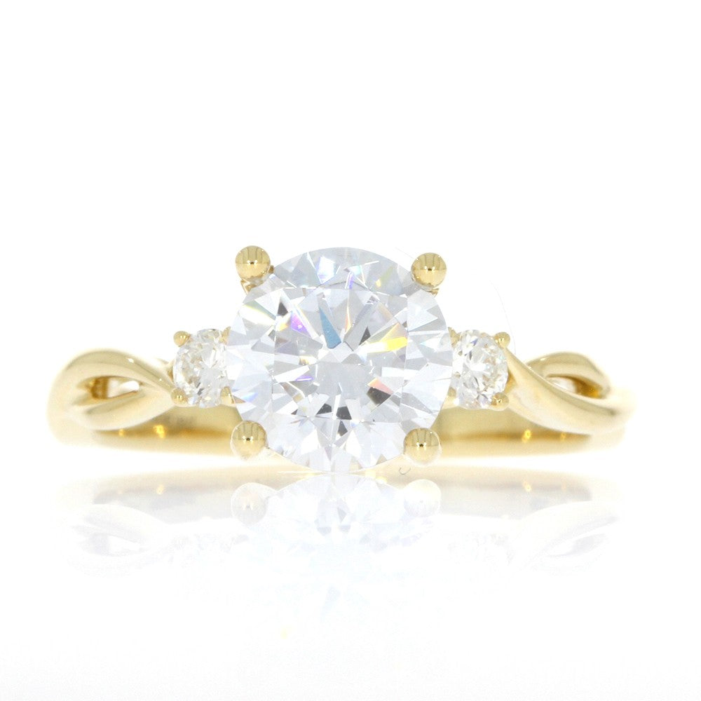 14K Yellow Gold Crisscross Style Three Stone Engagement Ring