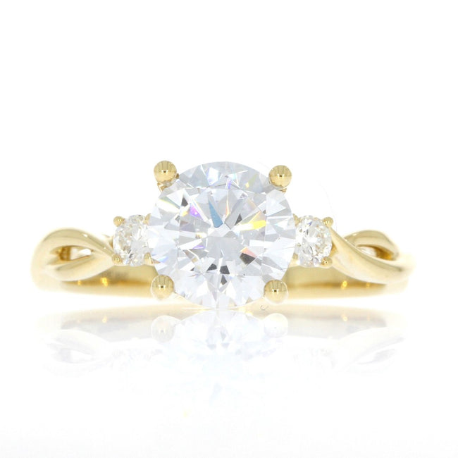 14K Yellow Gold Crisscross Style Three Stone Engagement Ring