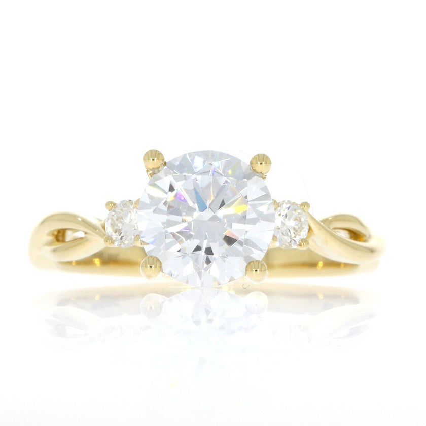 14K Yellow Gold Crisscross Style Three Stone Engagement Ring