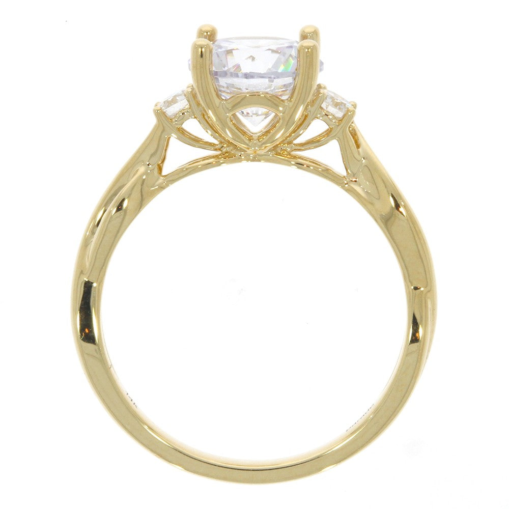 14K Yellow Gold Crisscross Style Three Stone Engagement Ring