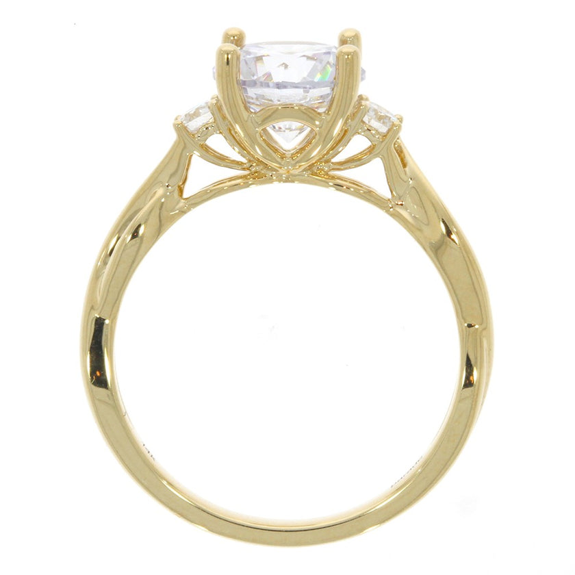 14K Yellow Gold Crisscross Style Three Stone Engagement Ring