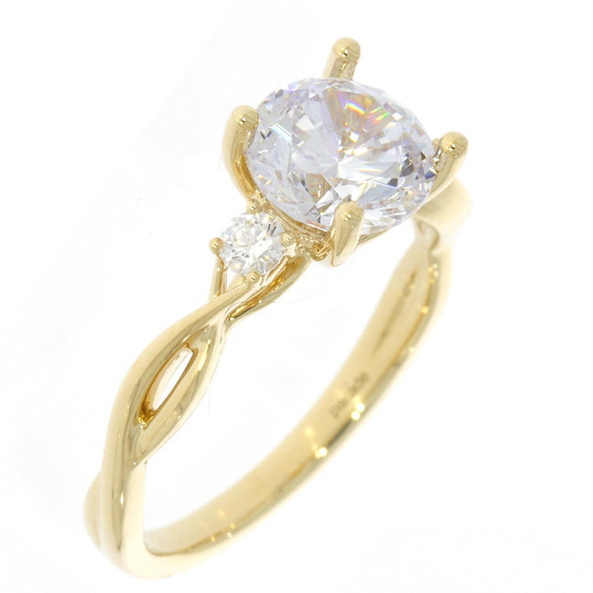 14K Yellow Gold Crisscross Style Three Stone Engagement Ring