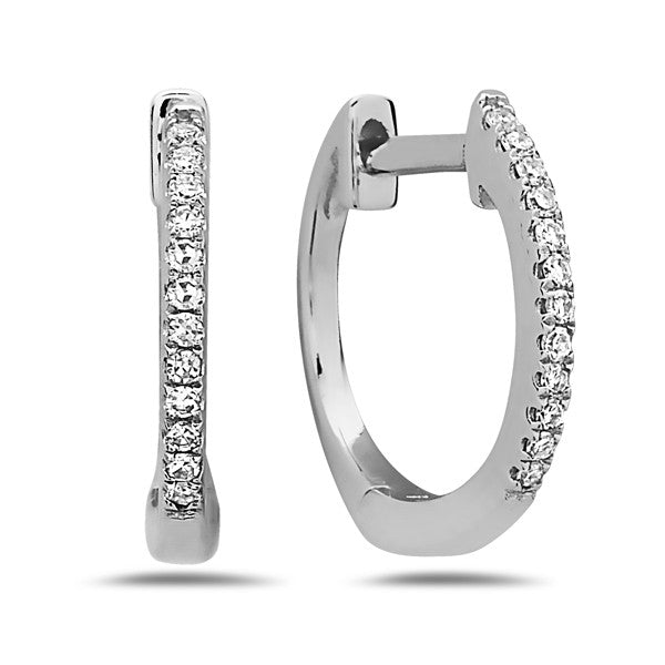 14K White Gold and Diamond Small Huggie Earrings
