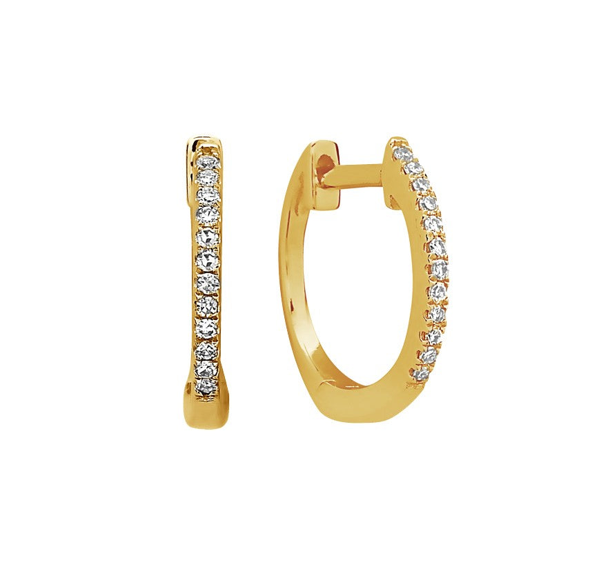 14K Yellow Gold and Diamond Small Huggie Earrings