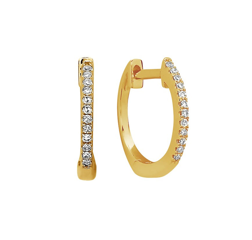 14K Yellow Gold and Diamond Small Huggie Earrings