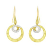 18K Yellow and White Gold Hammered Finish Spiral Earrings with Diamond Accents