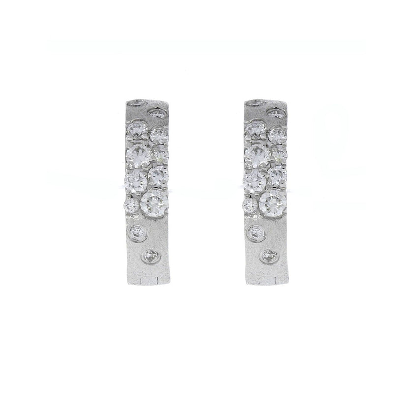 14K White Gold and Diamond Flush Set Huggie Style Earrings, with Hinge and Post Closures