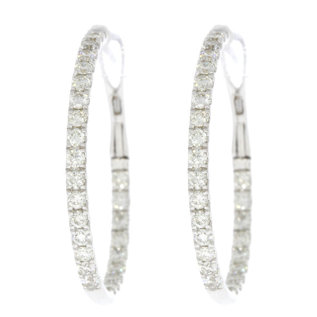 14K White Gold and Diamond 30mm In and Out Hoop Earrings