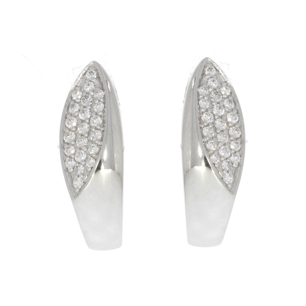 14K White Gold and Bead Set Diamond Huggie Style Earrings