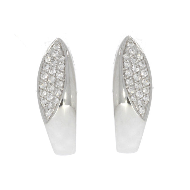 14K White Gold and Bead Set Diamond Huggie Style Earrings