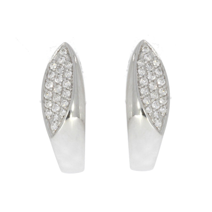 14K White Gold and Bead Set Diamond Huggie Style Earrings