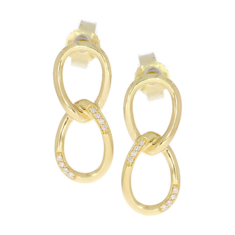 14K Yellow Gold Connected Oval Dangle Earrings