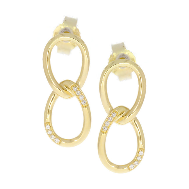 14K Yellow Gold Connected Oval Dangle Earrings
