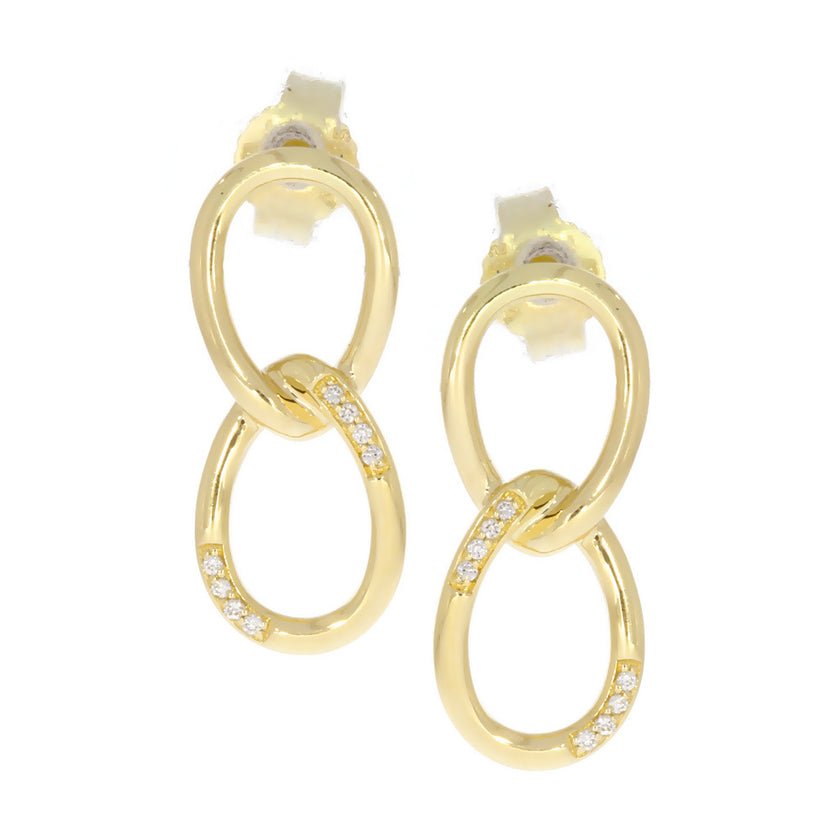14K Yellow Gold Connected Oval Dangle Earrings