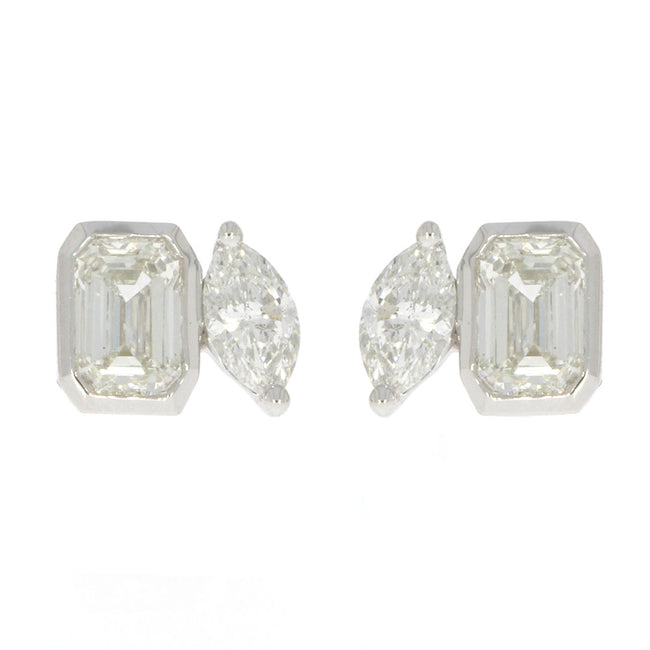 14K White Gold Toi Et Moi Style Stud Earrings