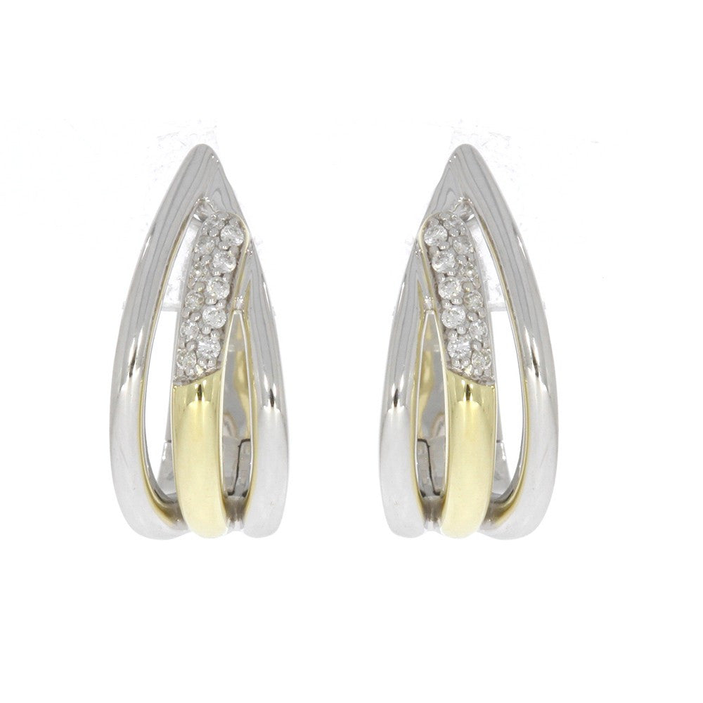 14K Two Tone and Diamond J Curve Teardrop Huggie Earrings