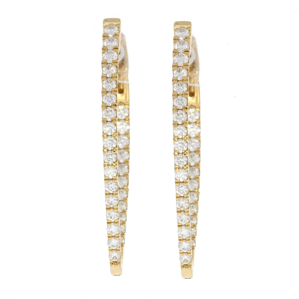 18K Yellow Gold and Fire and Ice Diamond In and Out  Tear Drop Hoop Earrings