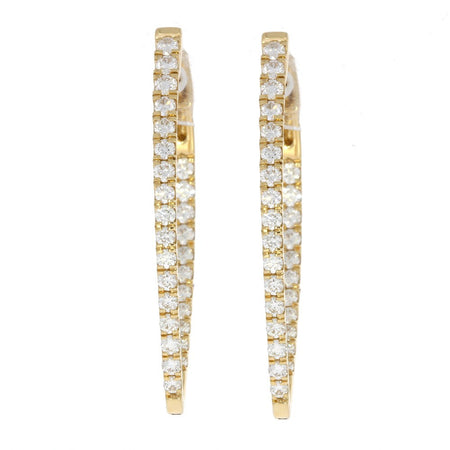 18K Yellow Gold and Fire and Ice Diamond In and Out  Tear Drop Hoop Earrings