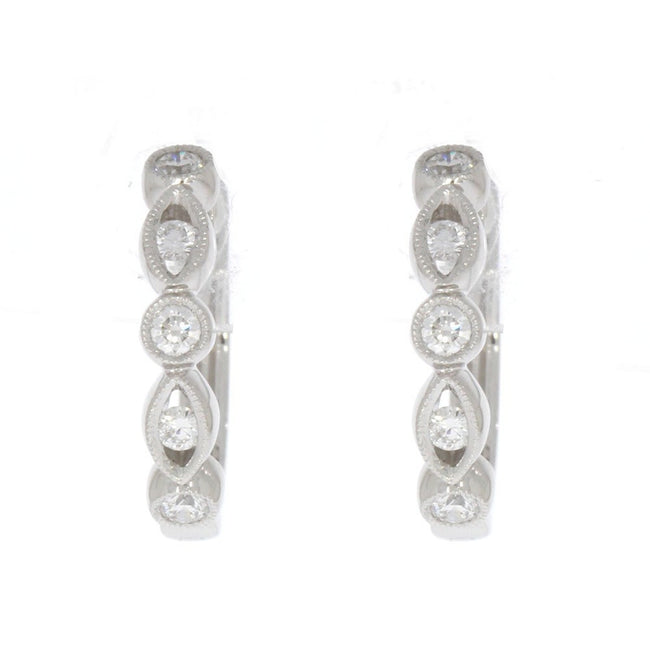 14K White Gold and Diamond Scalloped Hoop Earrings
