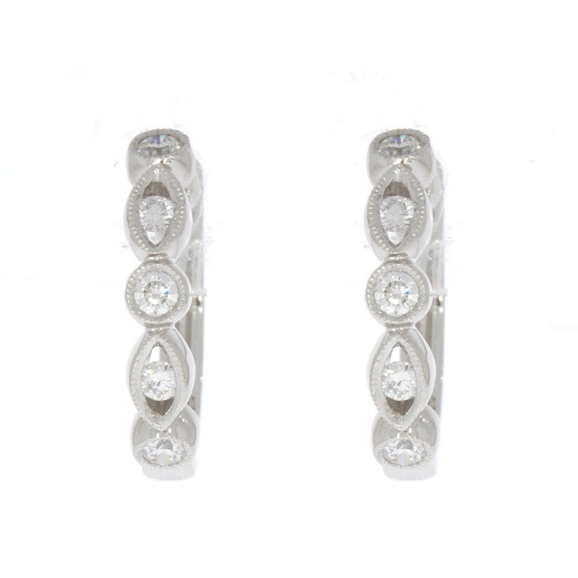 14K White Gold and Diamond Scalloped Hoop Earrings