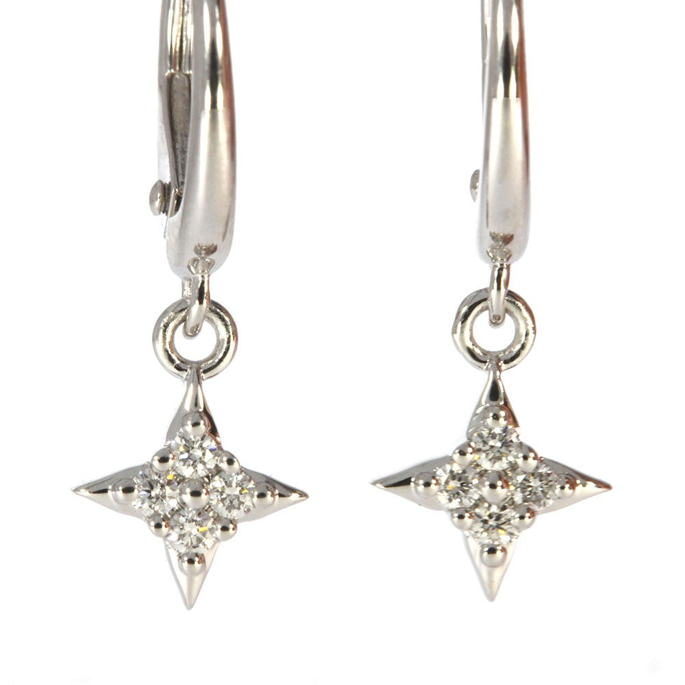 14K White Gold And Diamond Dangle Star of Hope Earrings