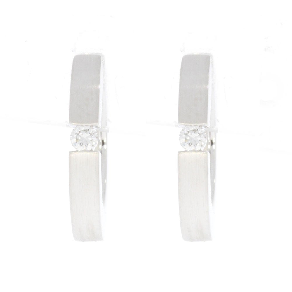 14K White Gold and Diamond Hoop Earrings with Channel Set Diamond Accents