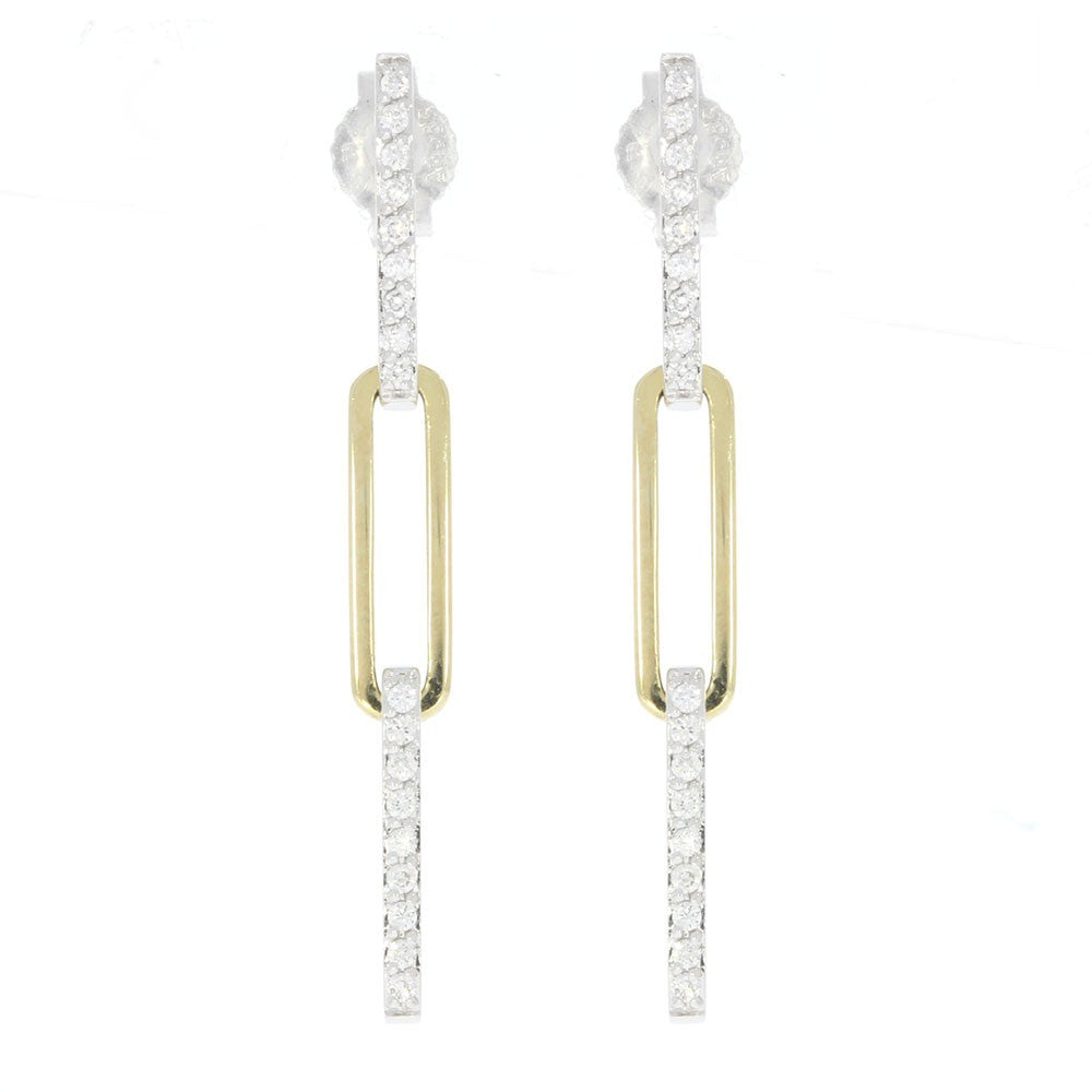 14K White and Yellow Gold Oval Link Earrings, with Prong Set Diamond Accents