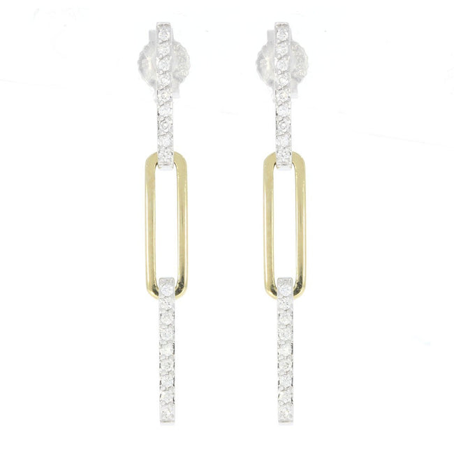 14K White and Yellow Gold Oval Link Earrings, with Prong Set Diamond Accents