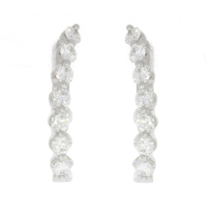 18K White Gold and Prong Set Round Diamond In and Out Twisted Hoop Earrings