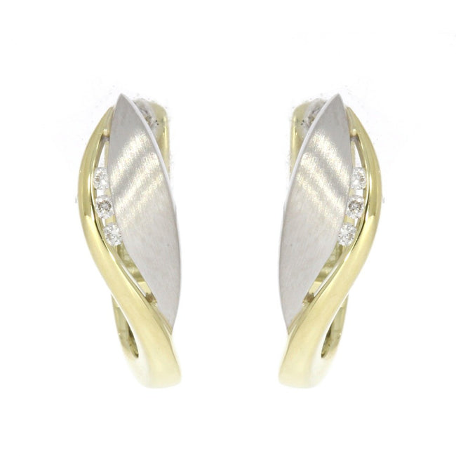 14K White and Yellow Gold and Channel Set Diamond Huggie Style Earrings