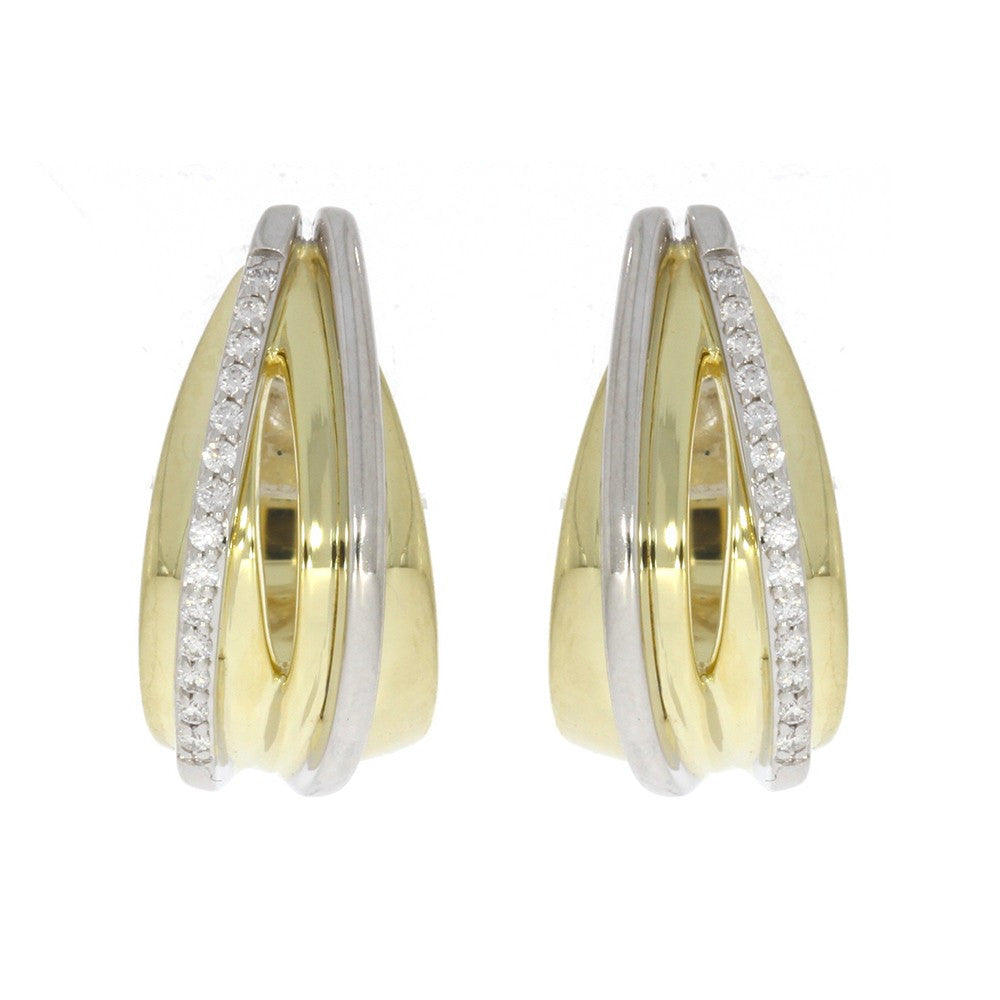 14K White and Yellow Gold and Diamond Huggie Style Earrings