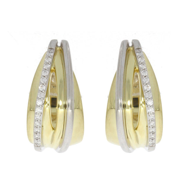 14K White and Yellow Gold and Diamond Huggie Style Earrings