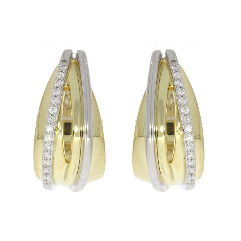14K White and Yellow Gold and Diamond Huggie Style Earrings