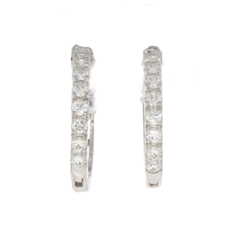 14K White Gold and Prong Set Diamond Huggie Earrings