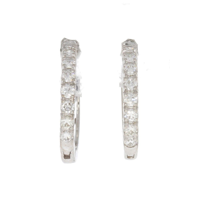 14K White Gold and Prong Set Diamond Huggie Earrings