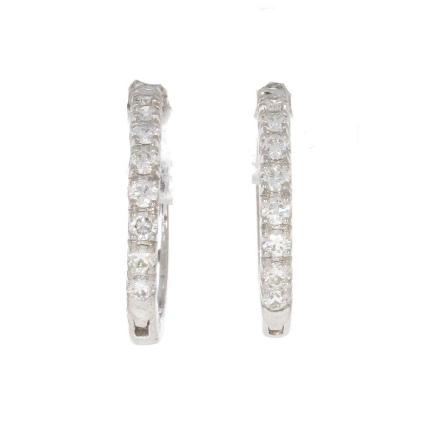 14K White Gold and Prong Set Diamond Huggie Earrings