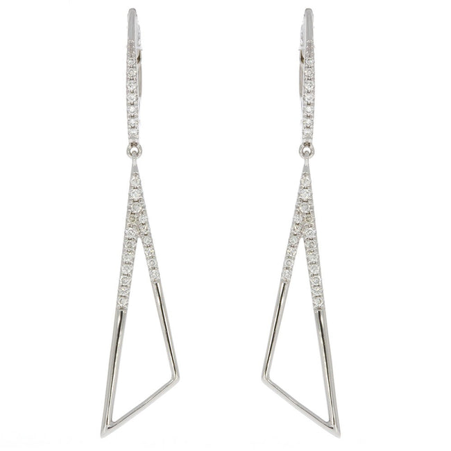 14K White Gold and Prong Set Diamond Triangle Dangle Earrings