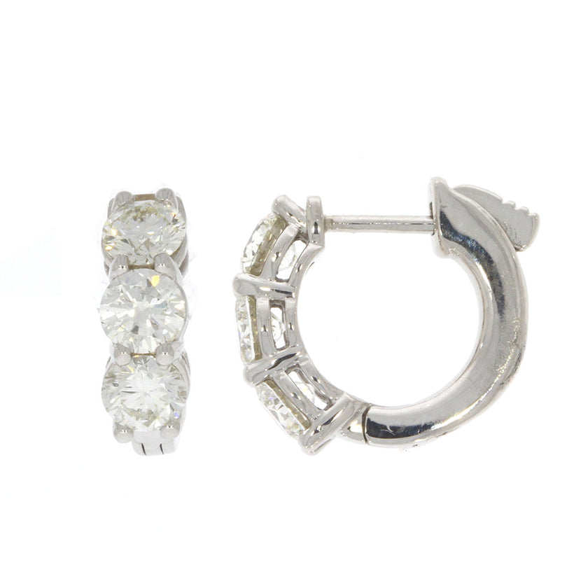 14K White Gold and Prong Set Diamond Hoop Earrings