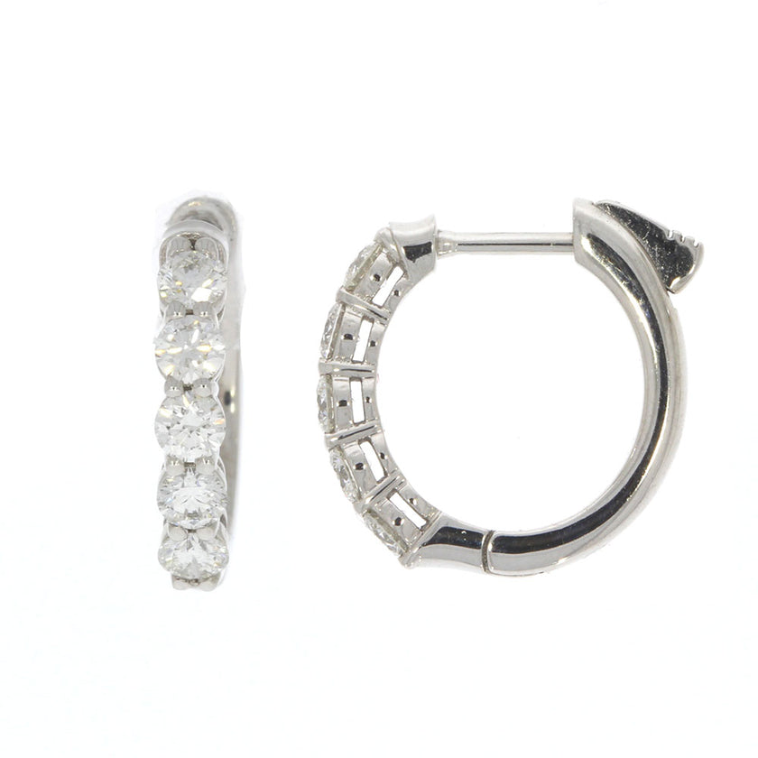 14K White Gold and Prong Set Diamond Hoop Earrings