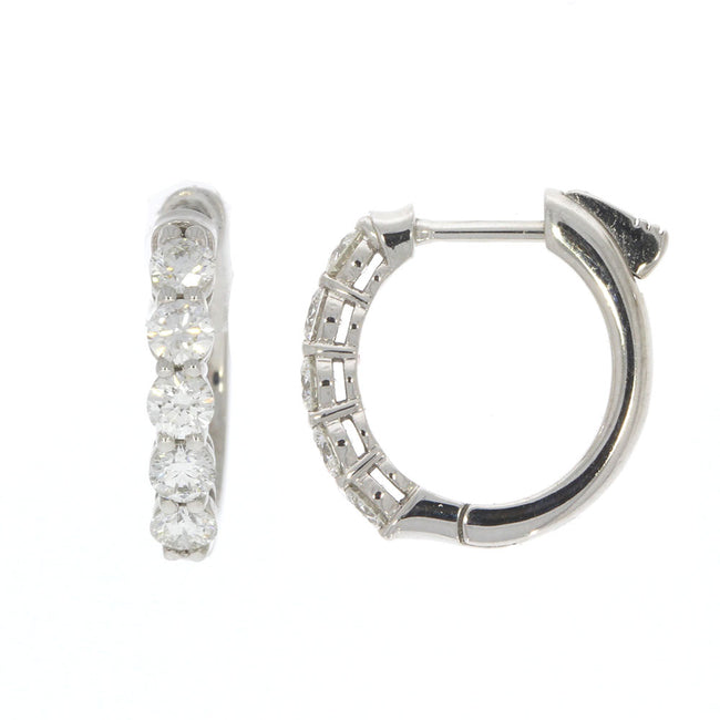 14K White Gold and Prong Set Diamond Hoop Earrings